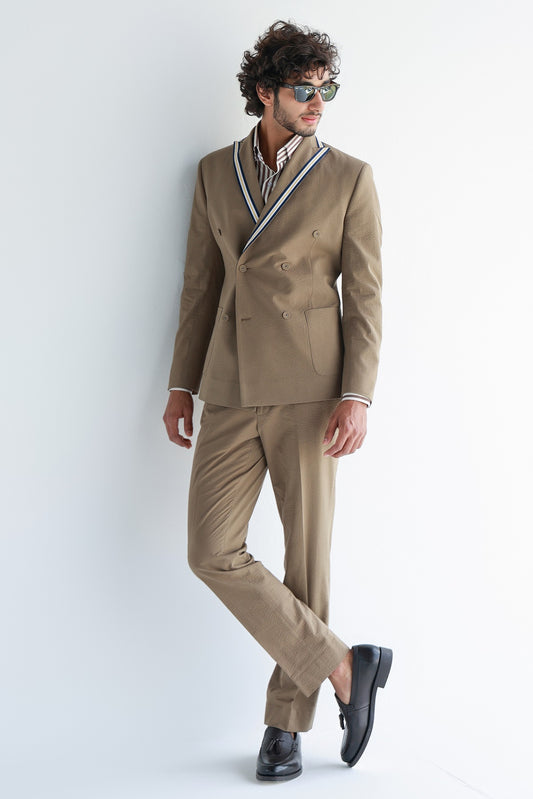 TAN SEAR SUCKER DOUBLE BREASTED SUIT