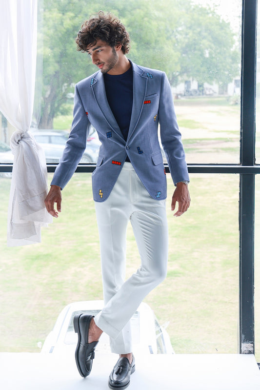 DODGER BLUE WITH TETRIS EMB. JKT WITH PANTS