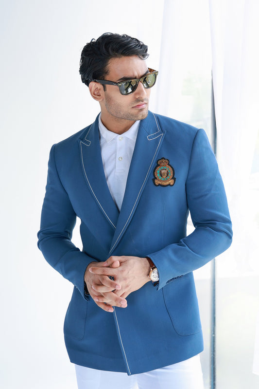 BLUE DOUBLE BREASTED EMBLEM JKT WITH PANTS