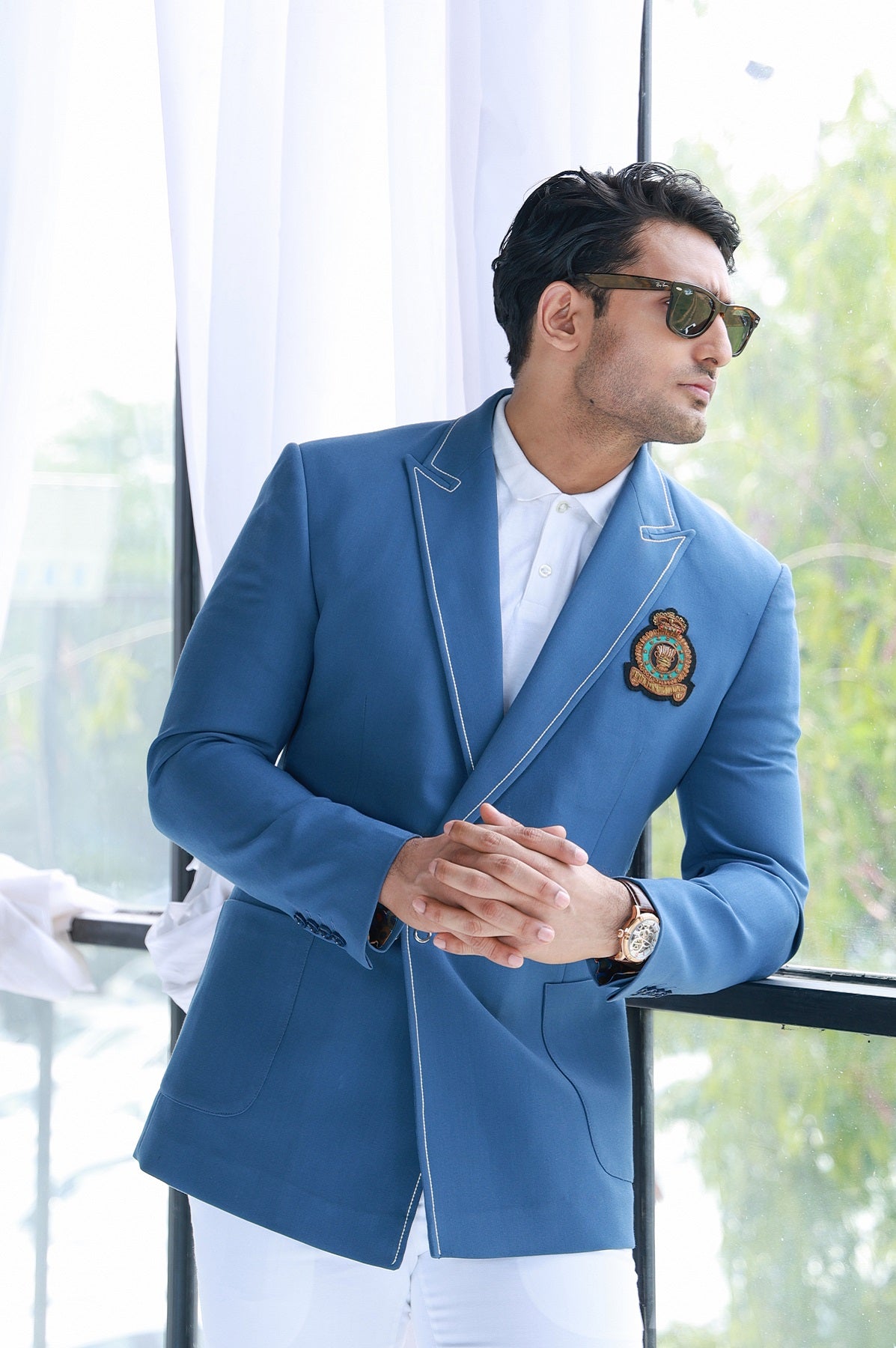 BLUE DOUBLE BREASTED EMBLEM JKT WITH PANTS