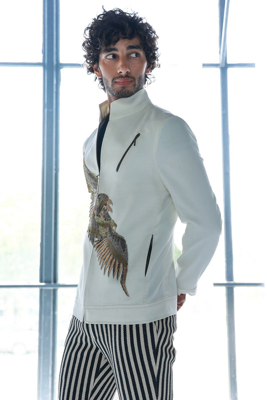 EAGLE HAND EMB. ZIPPER JACKET STRIPE PANTS