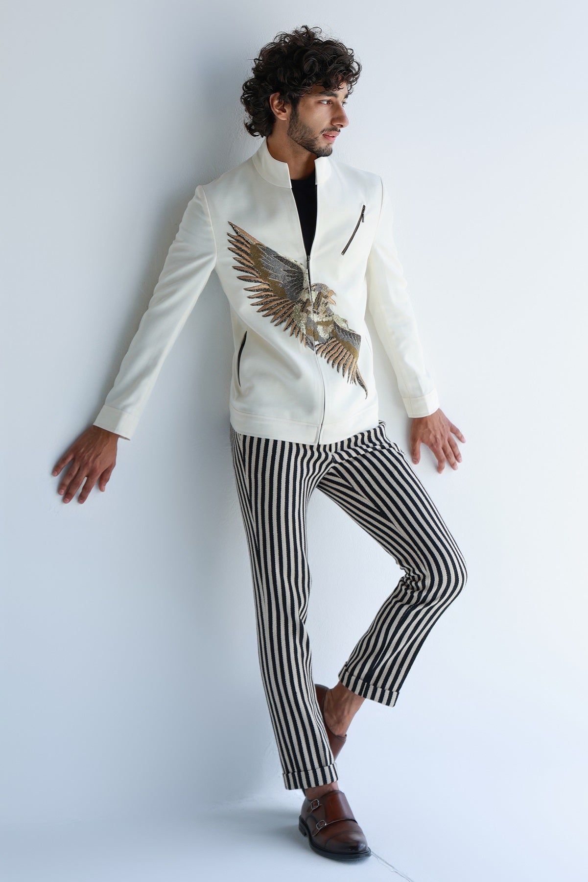 EAGLE HAND EMB. ZIPPER JACKET STRIPE PANTS