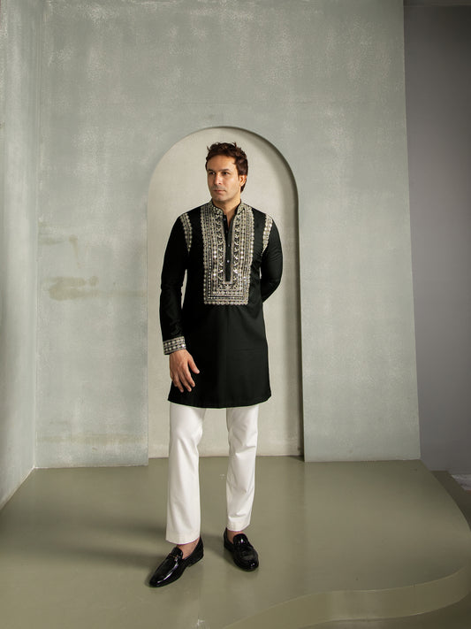 GOLDEN THREAD WITH MIRROR WORK KURTA PANT SET