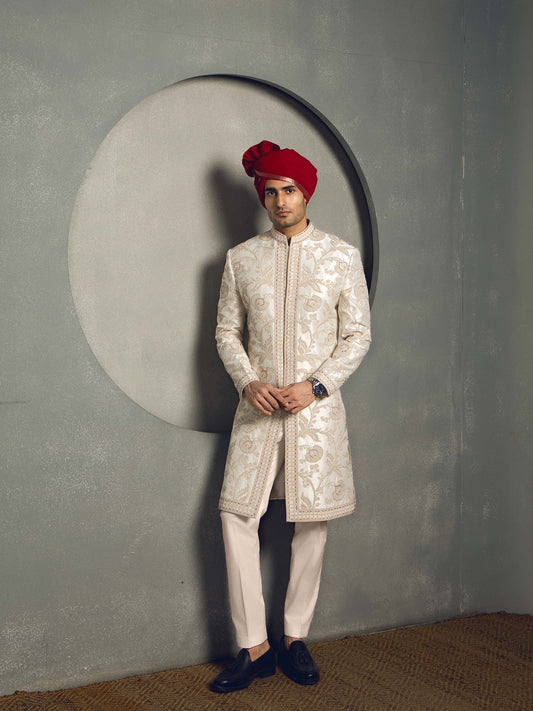 IVORY DORI ZARI HAND EMBROIDERY SHERWANI SET