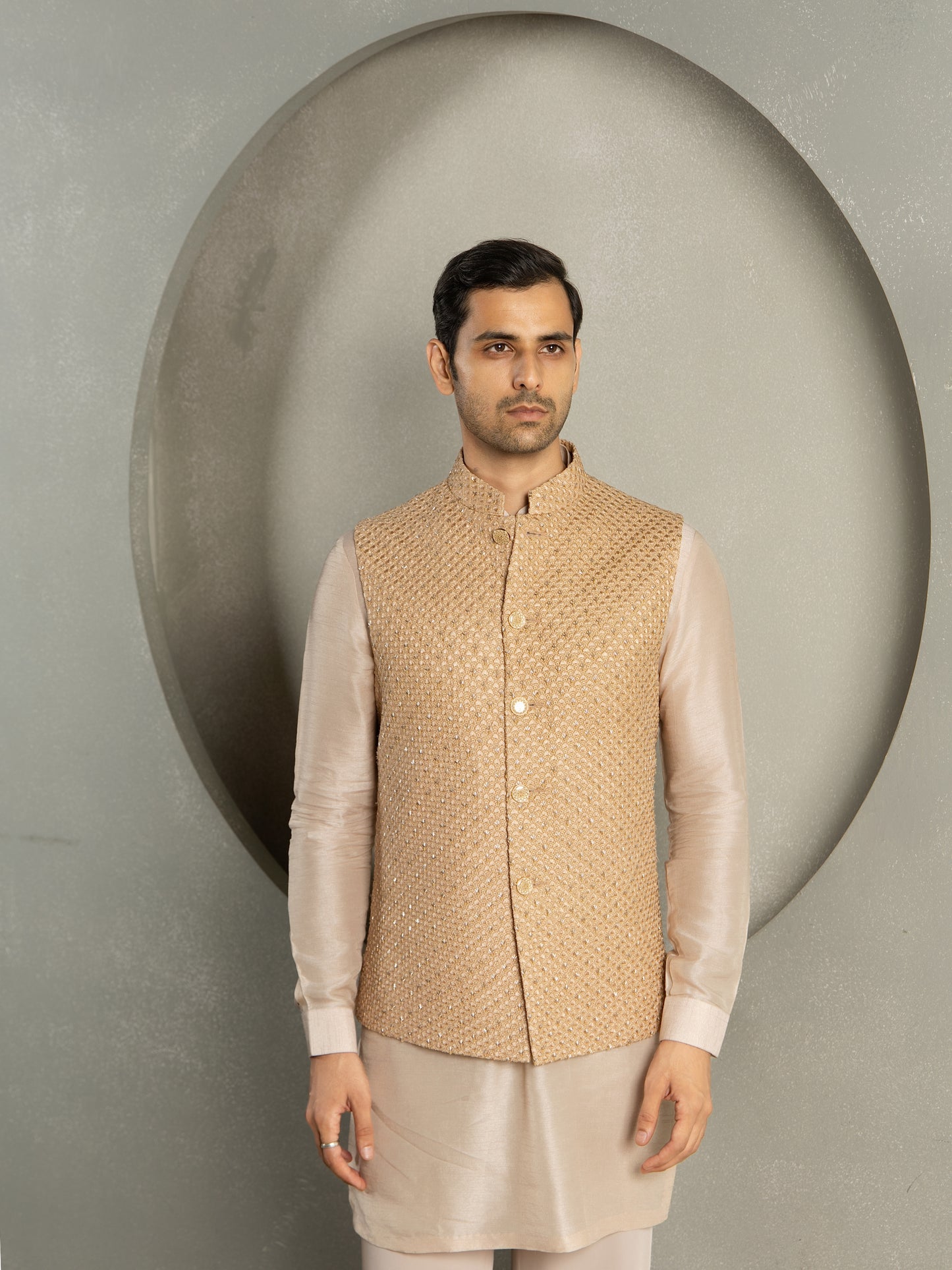 JAQUARD EMBROIDERY NEHRU JACKET SET
