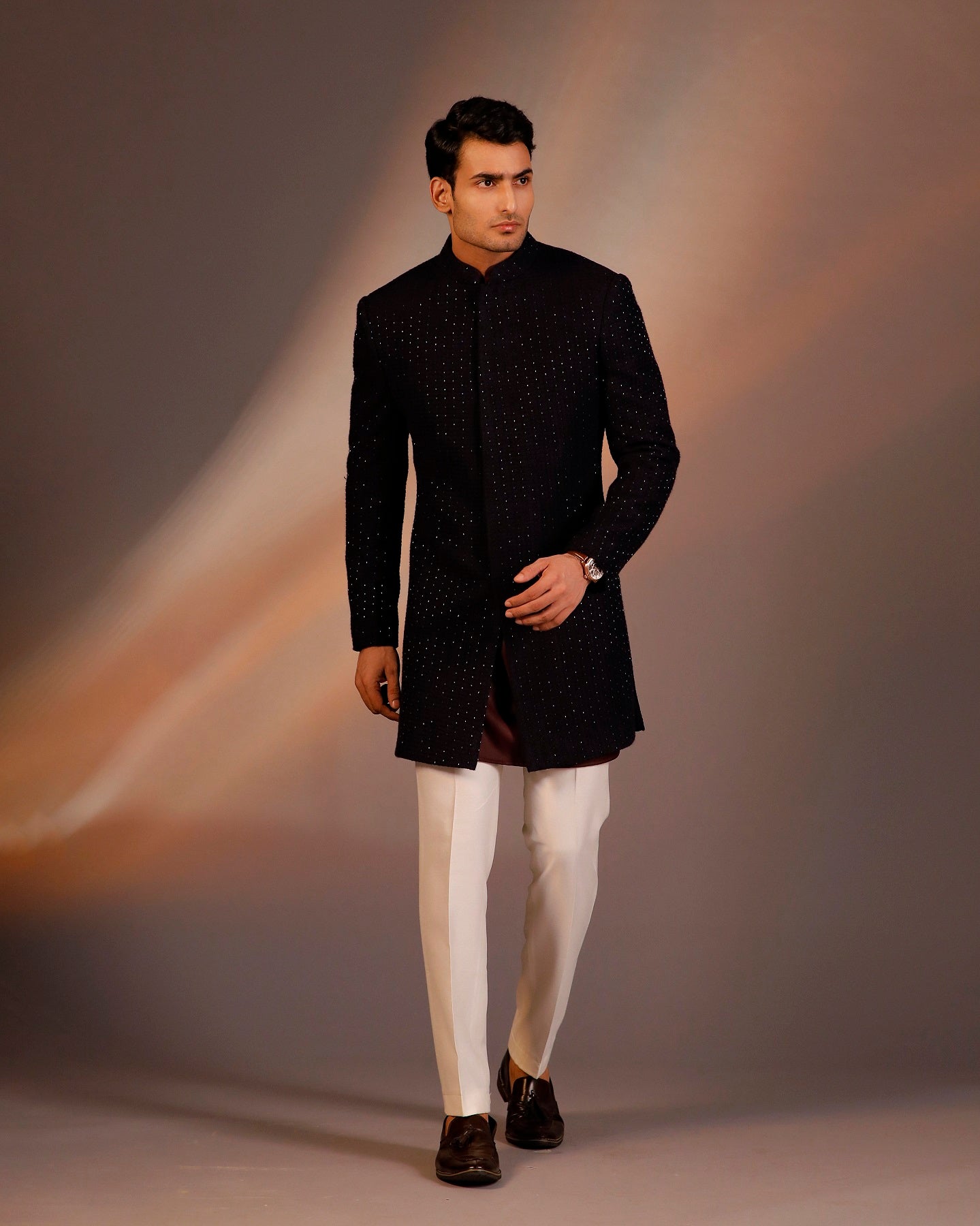 BLUE LONG INDO WESTERN JACKET SET