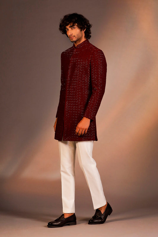 MAROON HAND EMBROIDERED INDO WESTERN