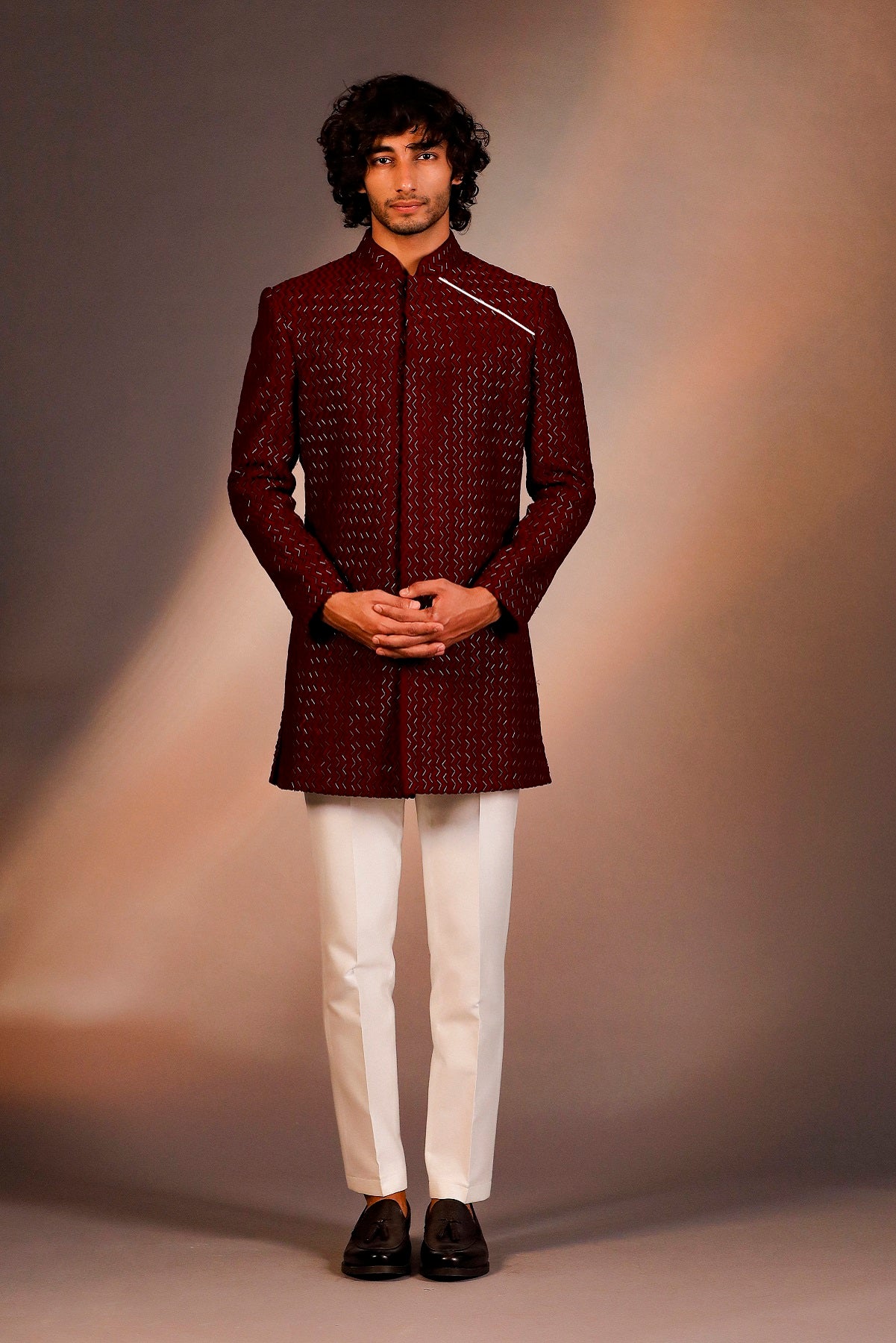 MAROON HAND EMBROIDERED INDO WESTERN