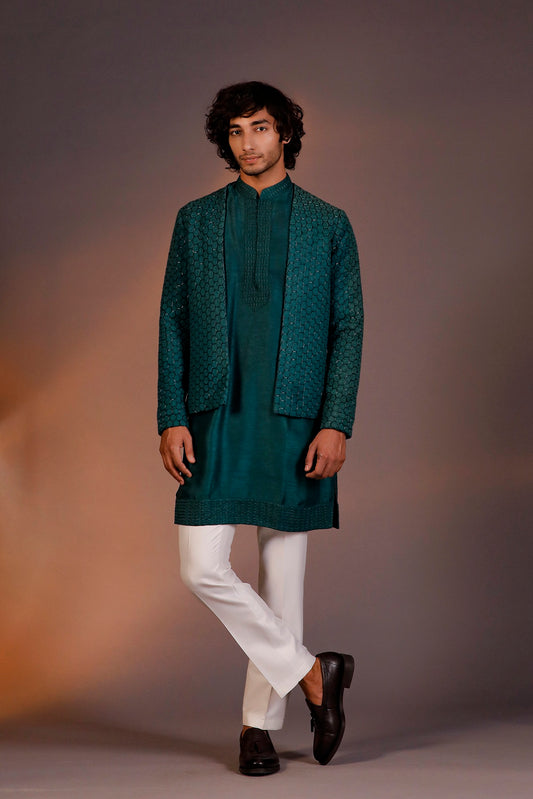 GREEN HAND EMBROIDERED INDO WESTERN