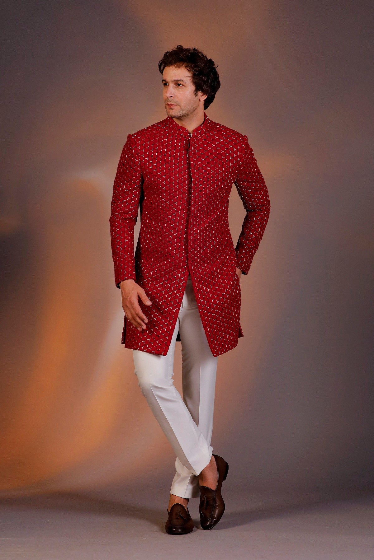 ORANGE LONG INDO WESTERN JACKET