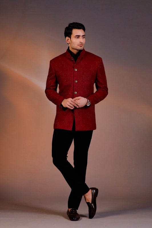 MARHOON BANDHGALA WITH BLACK SHIRT