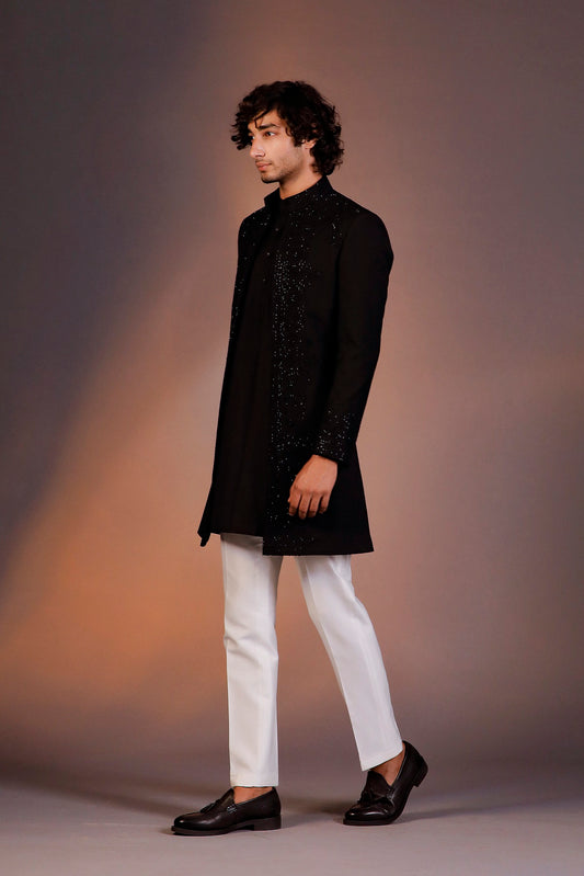 BLACK OPEN JACKET WITH KURTA SET
