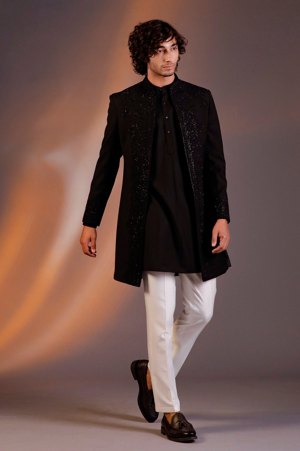 BLACK OPEN JACKET WITH KURTA SET