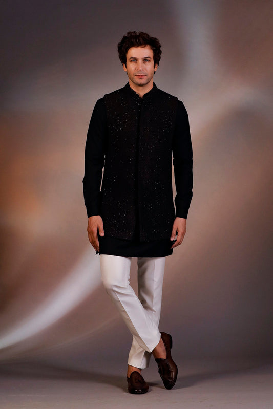BLACK NEHRU JACKET KURTA SET