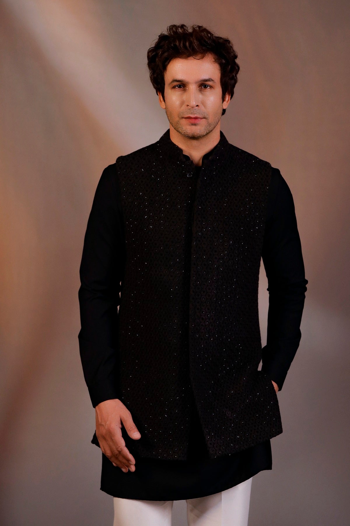 BLACK NEHRU JACKET KURTA SET