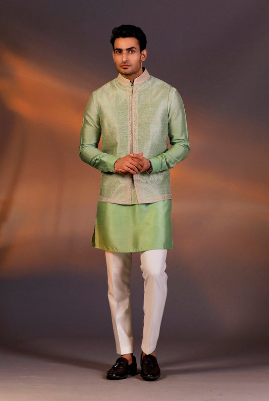 LIGHT GREEN NEHRU JACKET KURTA SET