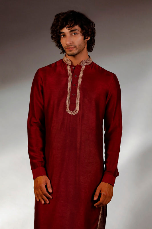 MAROON SILK KURTA SET