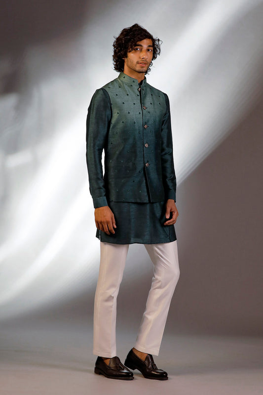 DARK GREEN JACKET GREEN KURTA SET