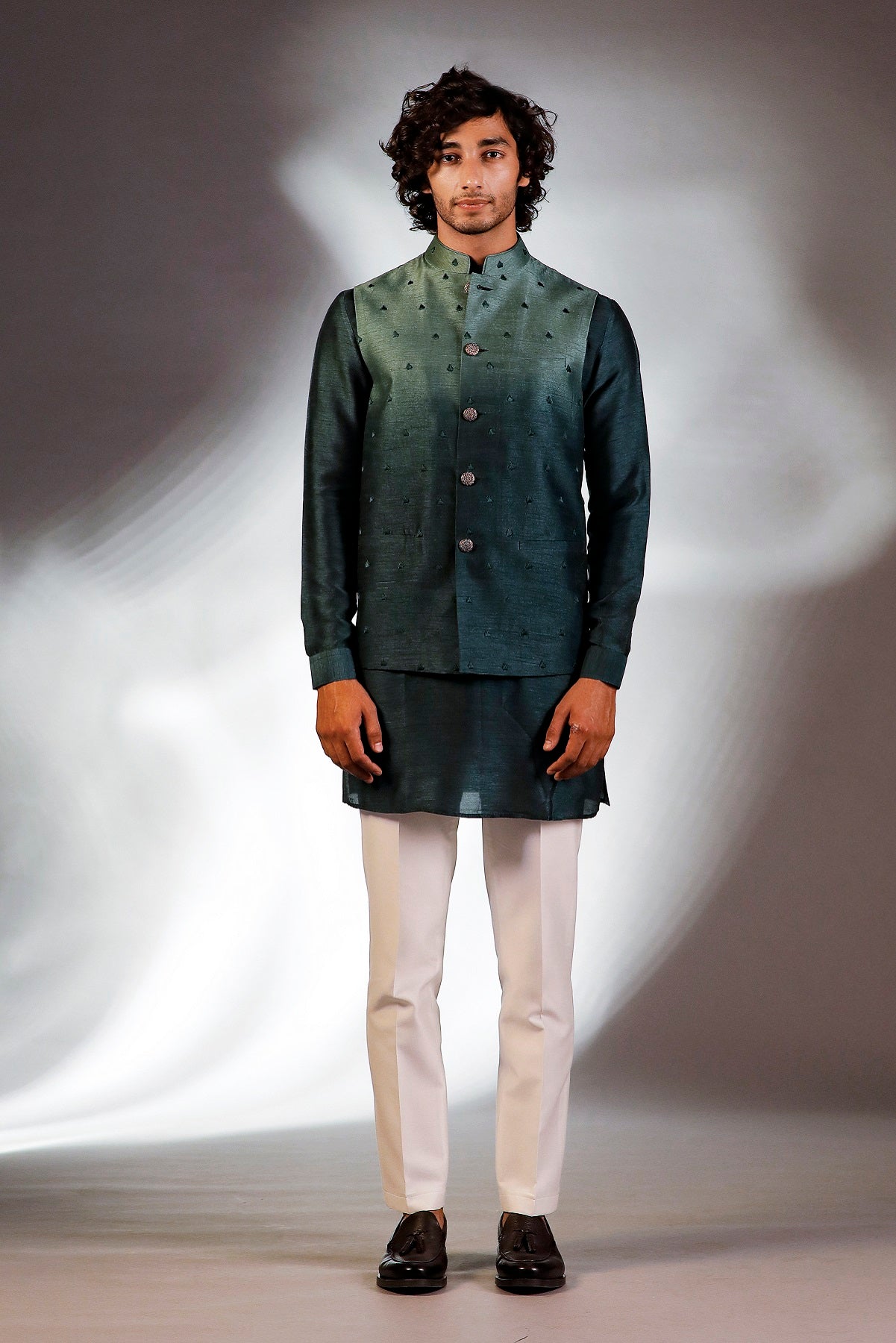 DARK GREEN JACKET GREEN KURTA SET