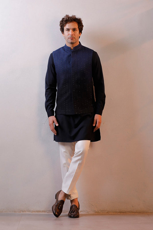 OMBRE BLUE JACKET KURTA SET