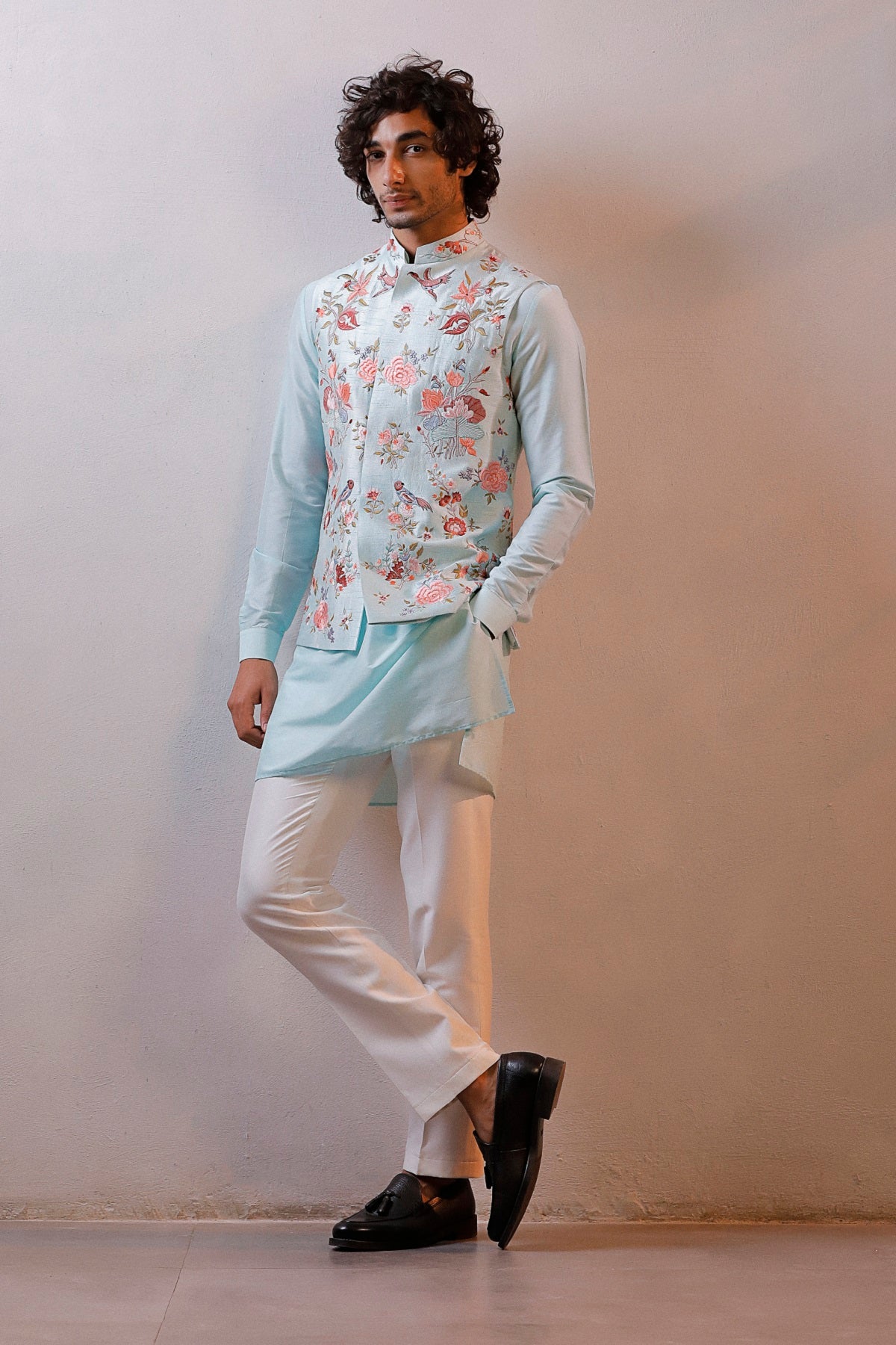 POWDER BLUE JACKET KURTA SET