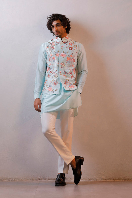 POWDER BLUE JACKET KURTA SET