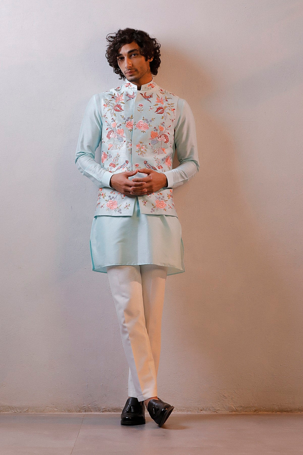 POWDER BLUE JACKET KURTA SET