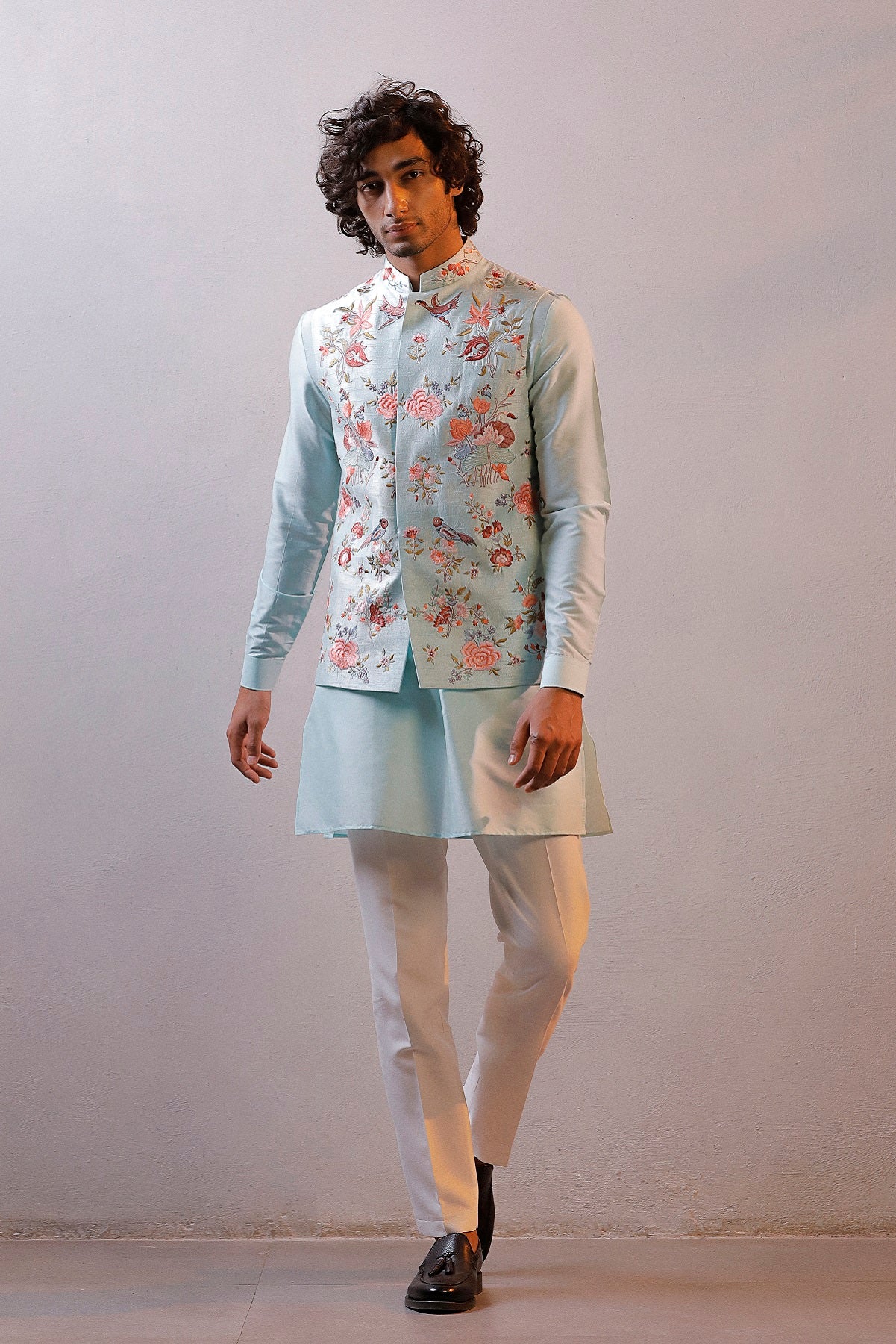 POWDER BLUE JACKET KURTA SET