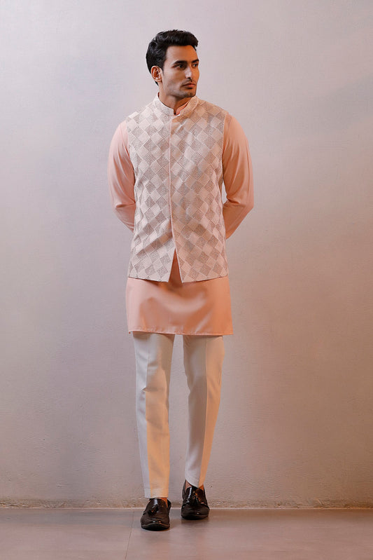 PEACH JACKET KURTA SET