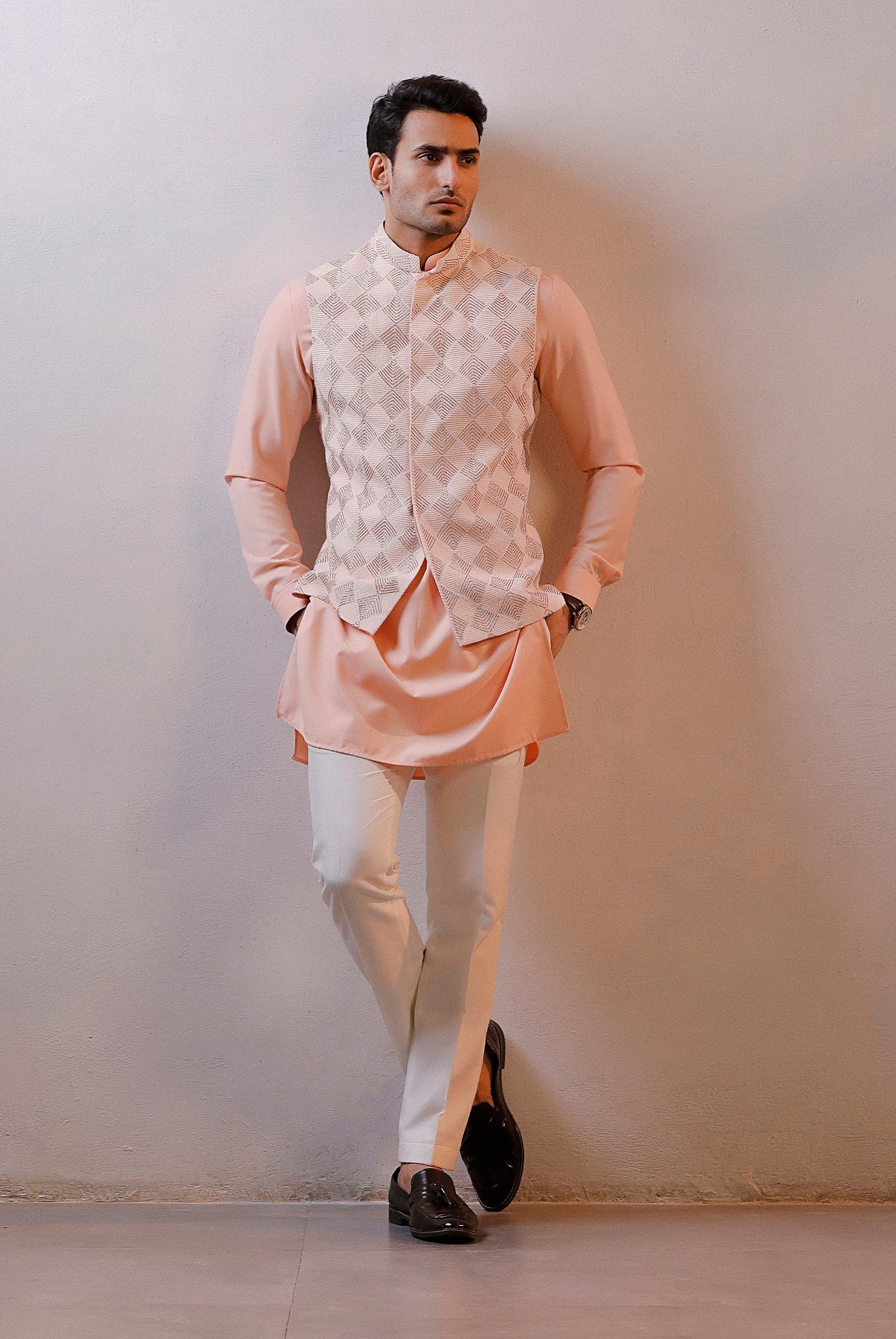 PEACH JACKET KURTA SET
