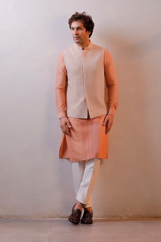 PEACH JACKET KURTA SET