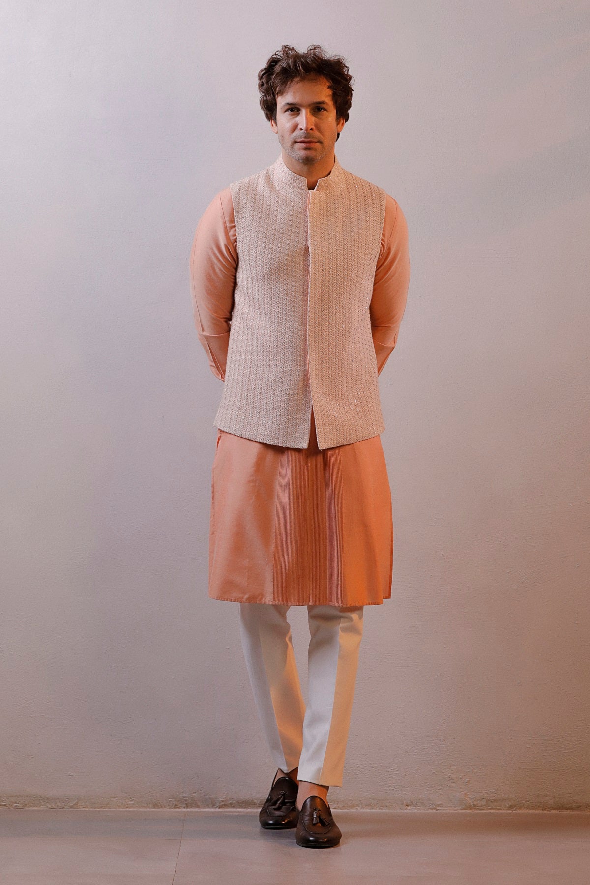 PEACH JACKET KURTA SET