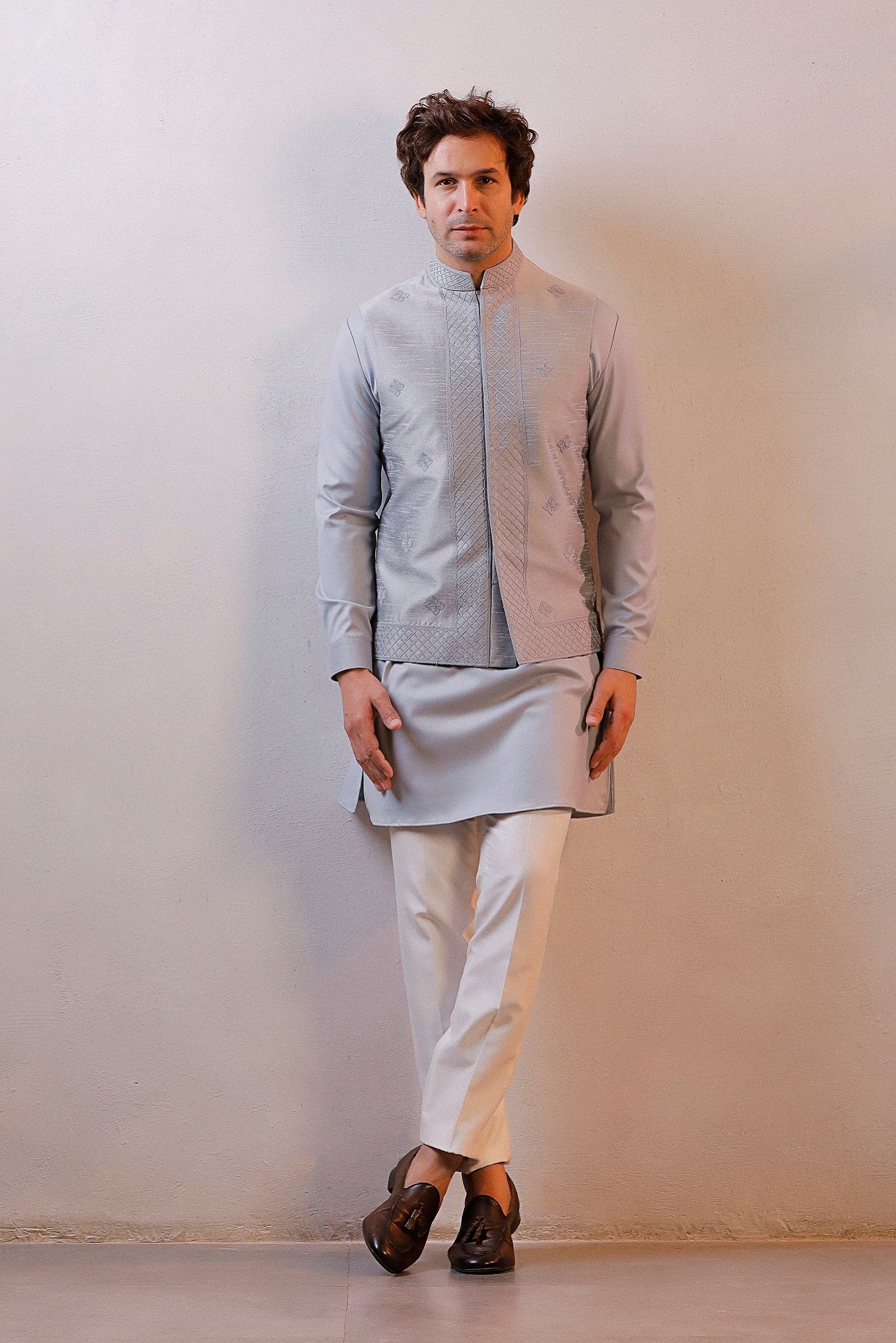 GREY NEHRU JACKET KURTA SET