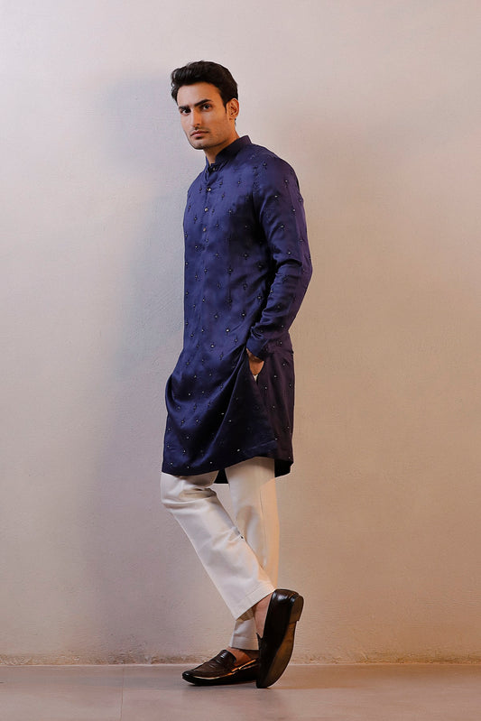 NAVY BLUE MIRROR WORK KURTA SET