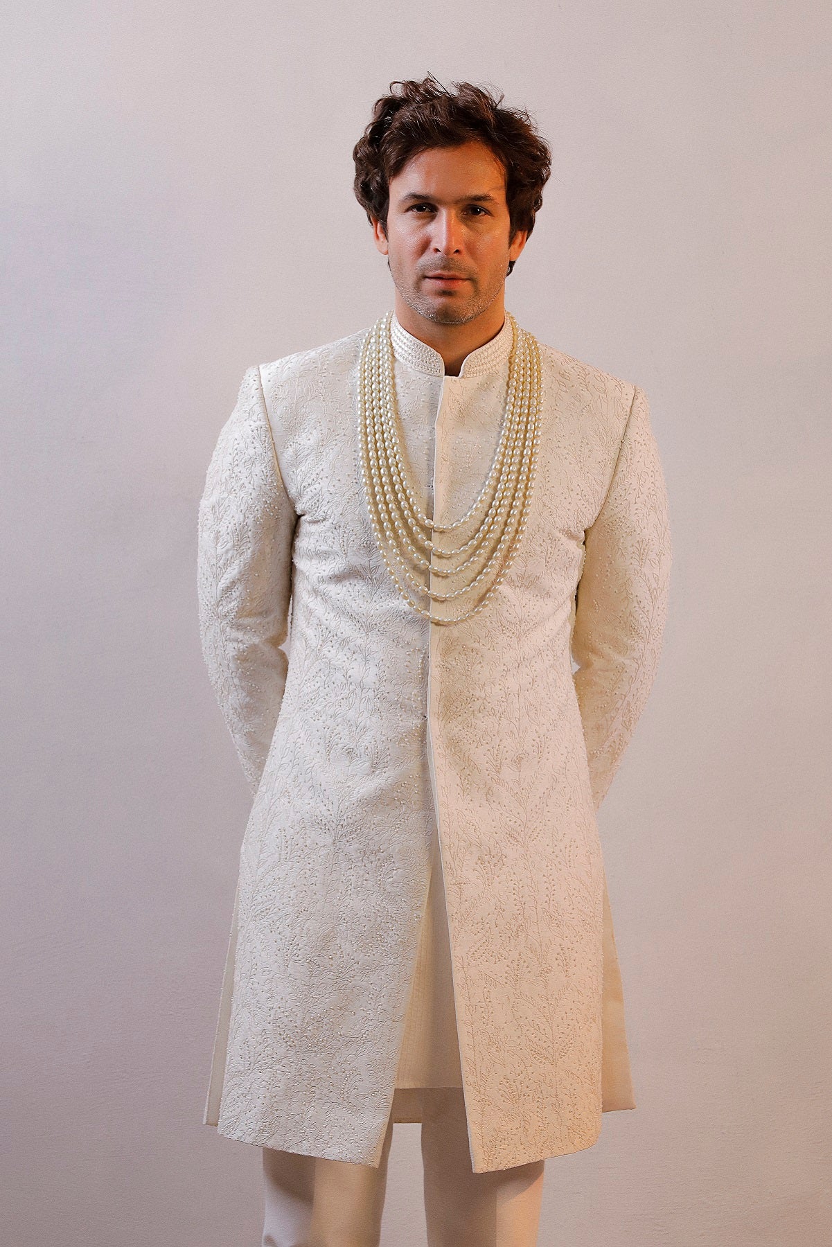 IVORY HAND EMBORIDERED SHERWANI SET