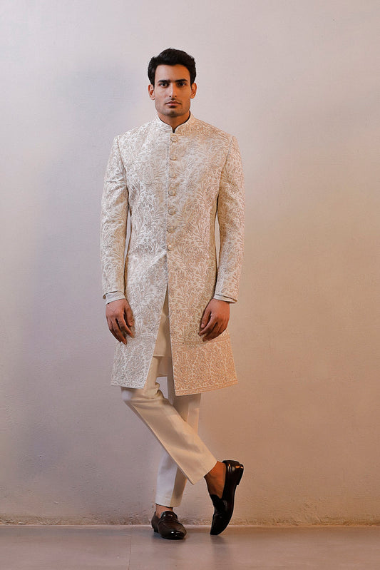IVORY HAND EMBORIDERED SHERWANI SET