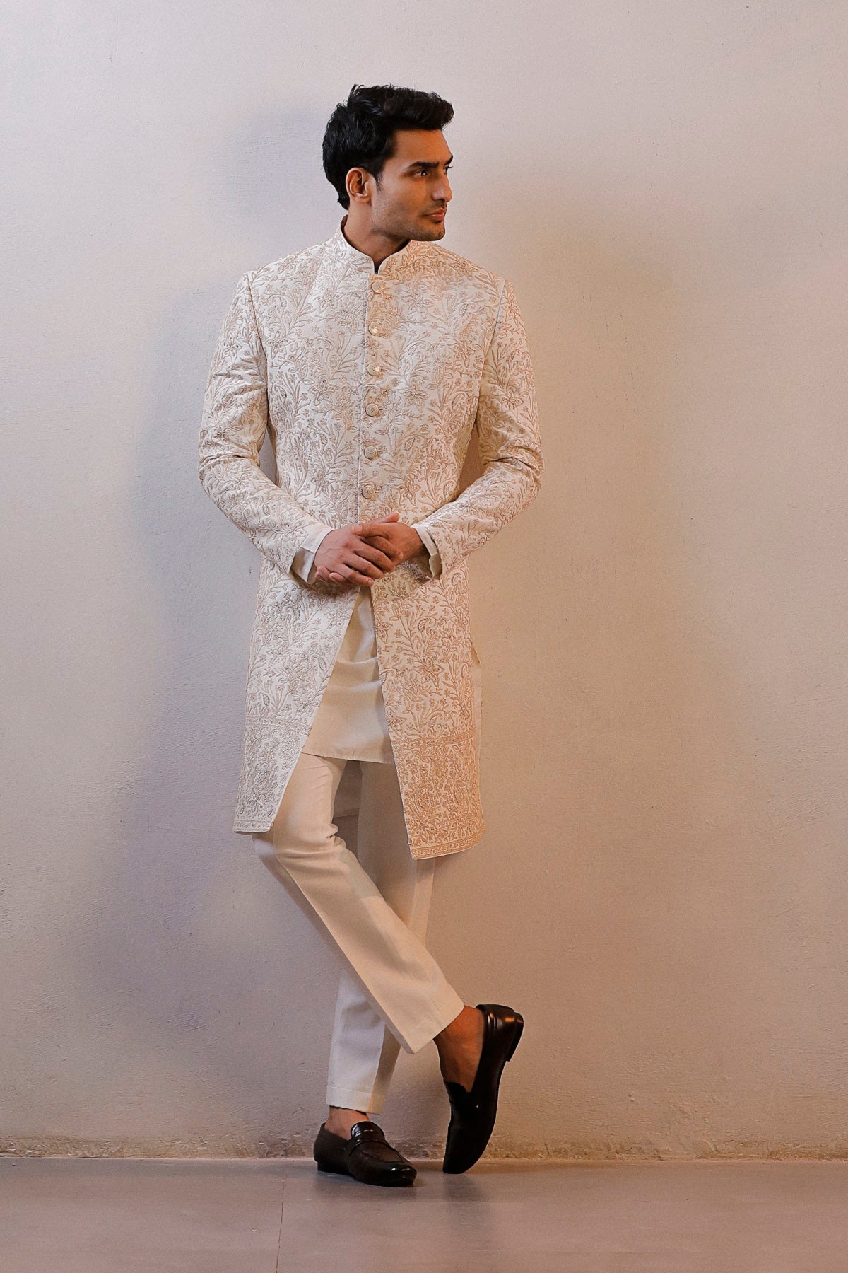 IVORY HAND EMBORIDERED SHERWANI SET