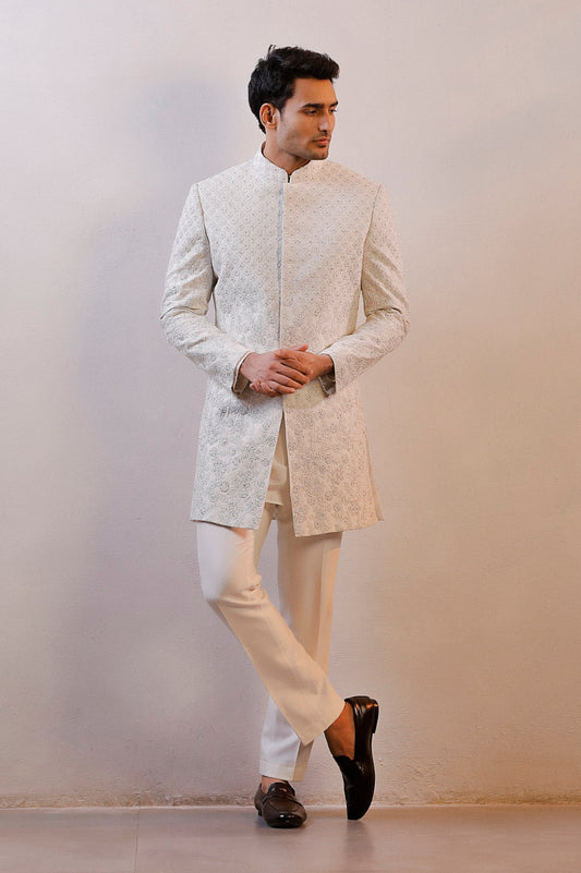 WHITE HAND EMBORIDERED SHERWANI SET