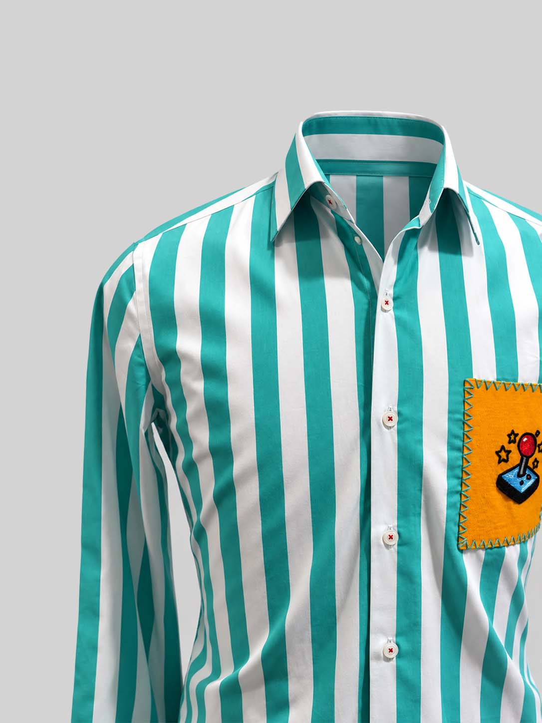 Striped Cotton Shirt with Embroidered Patch