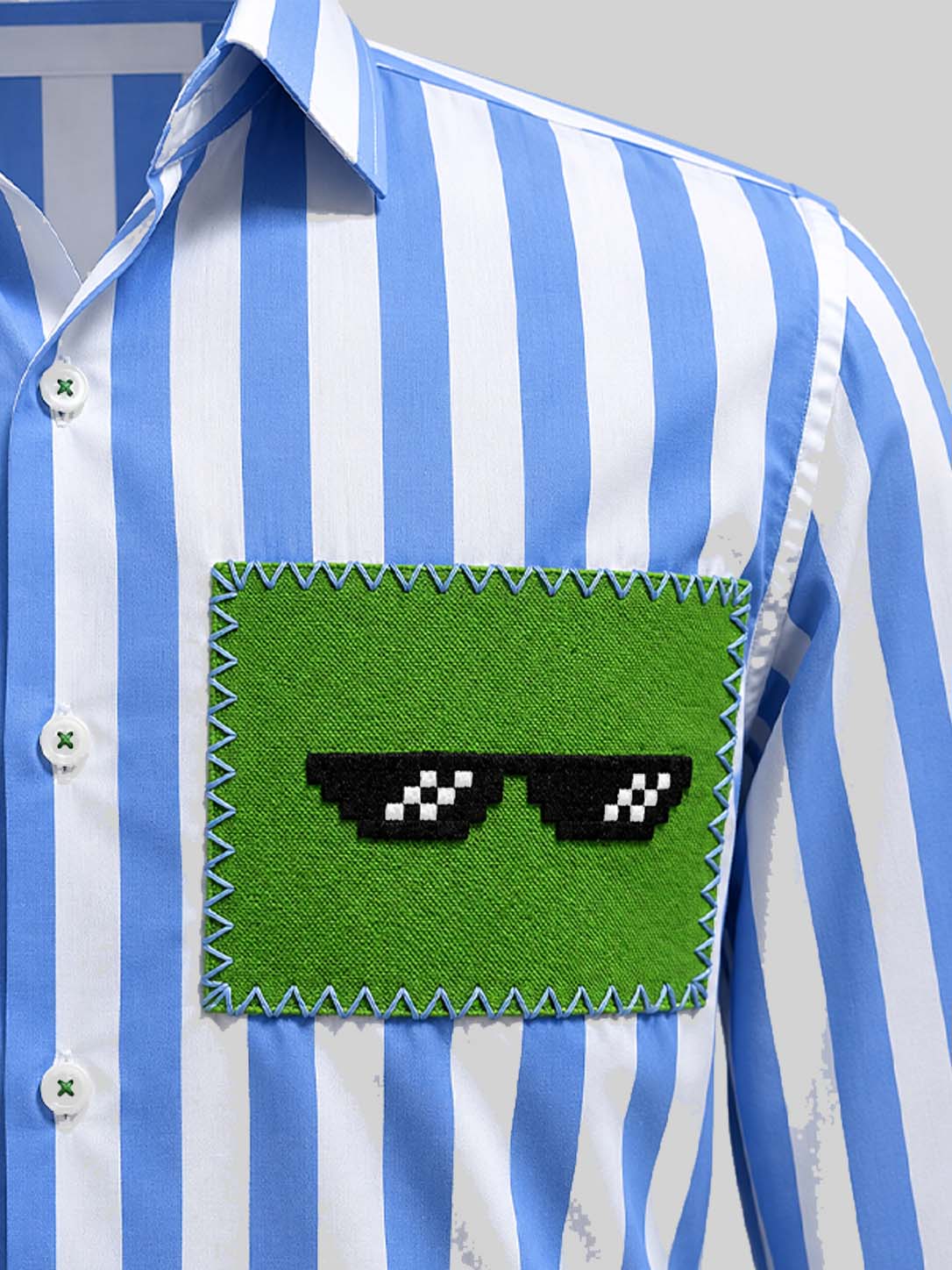 Striped Cotton Shirt with Embroidered Patch