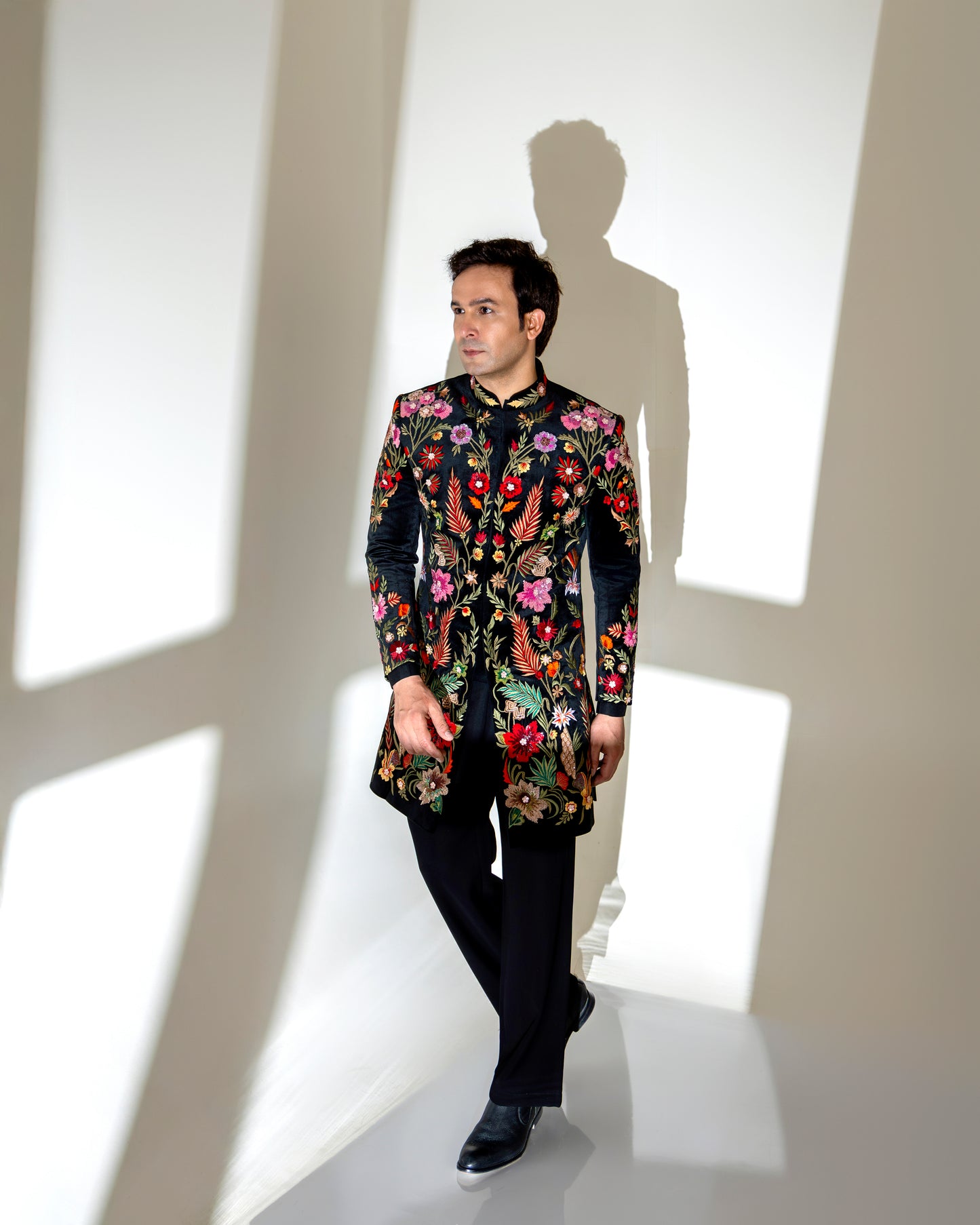 MULTI COLOUR SILK THREAD WITH SEQUNCE EMBROIDERY INDOWESTERN SET