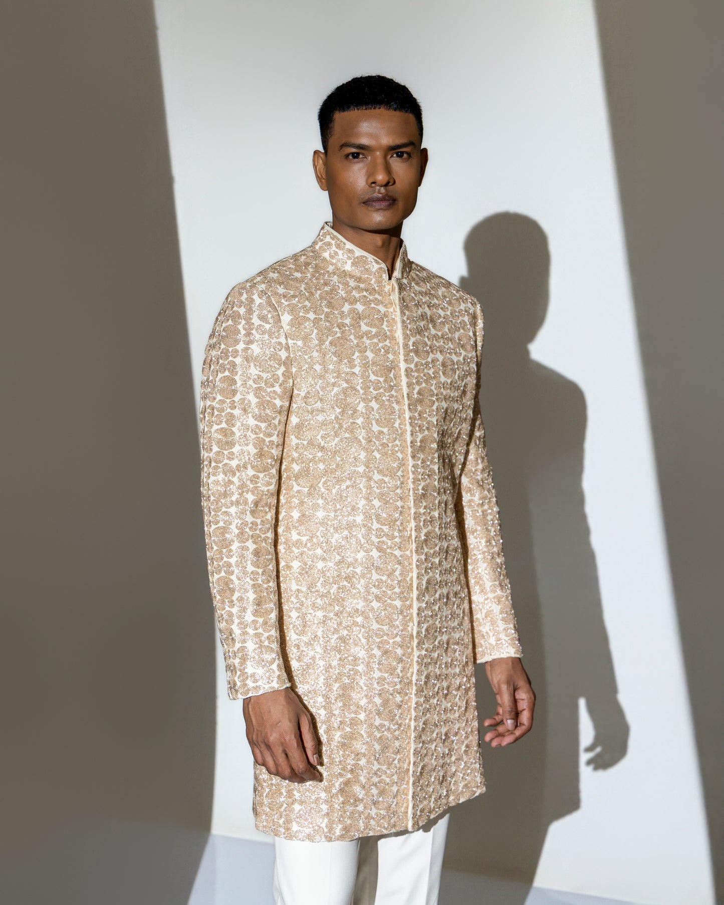 OFF WHITE HEAVY GLASS EMBROIDERY INDO WESTERN SET