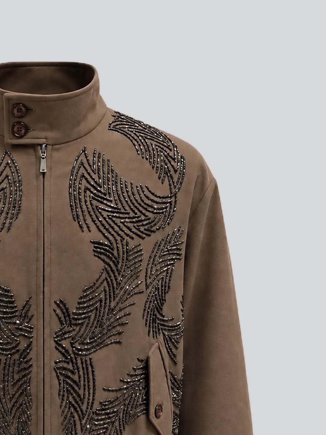 BROWN EMBROIDERED ZIP JACKET
