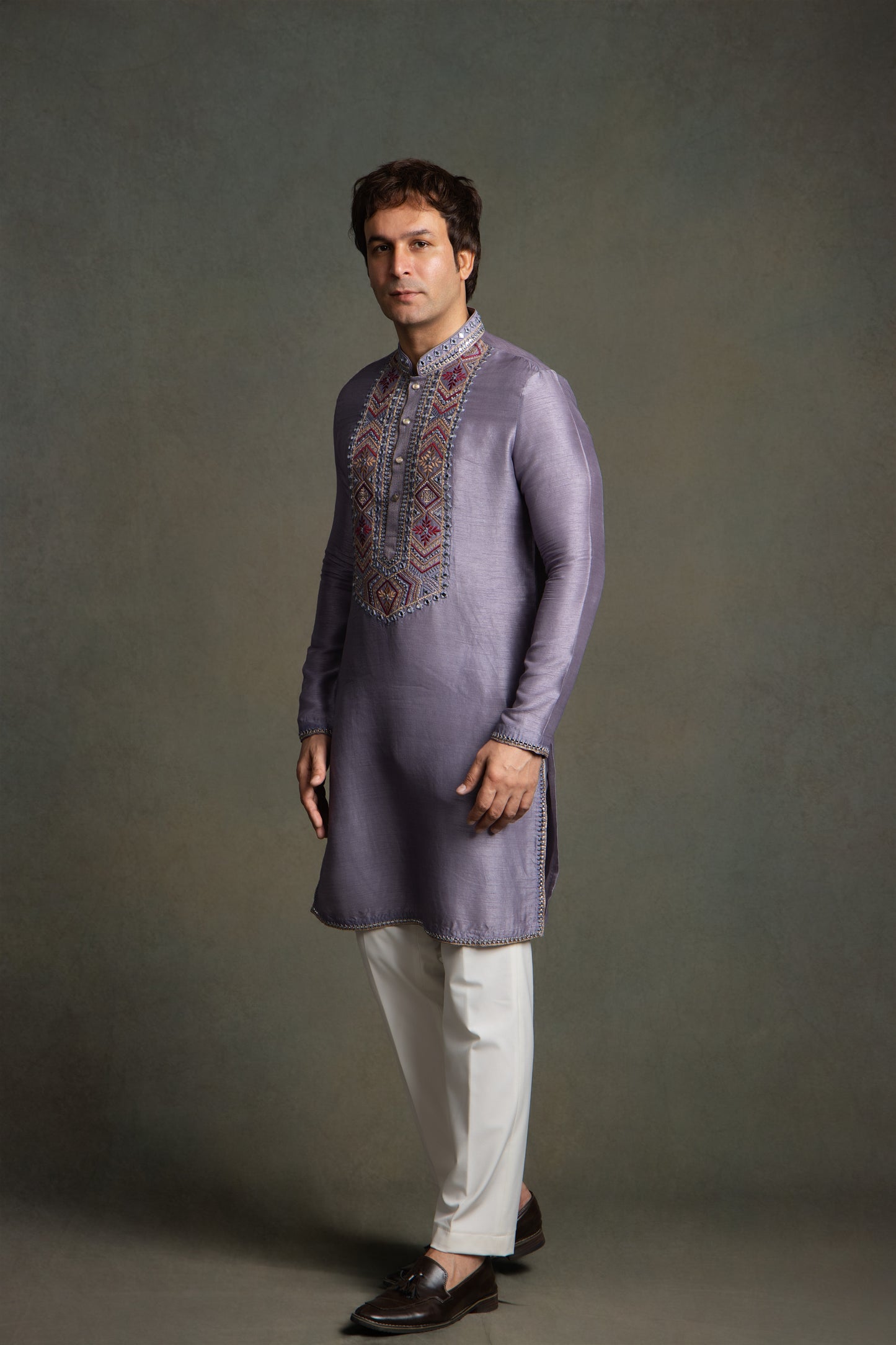 PURPLE MIRROR EMBROIDERY KURTA SET