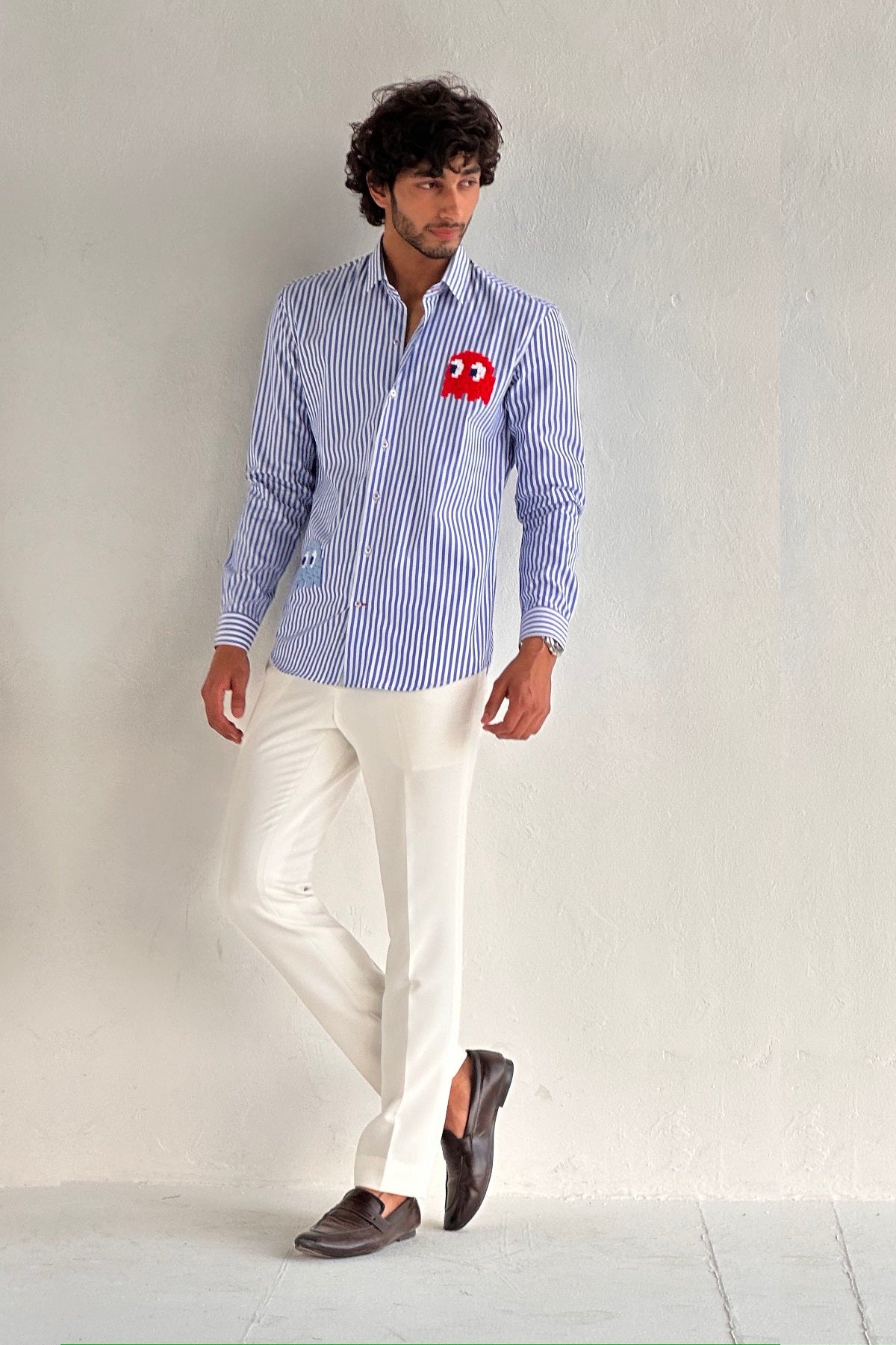 STRIPS COTTON SHIRT WITH SMALL MOTIFS