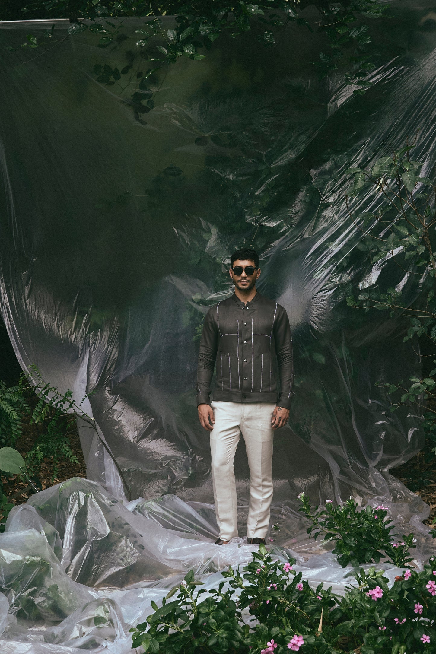 DARK BROWN BOMBER LINEN JACKET