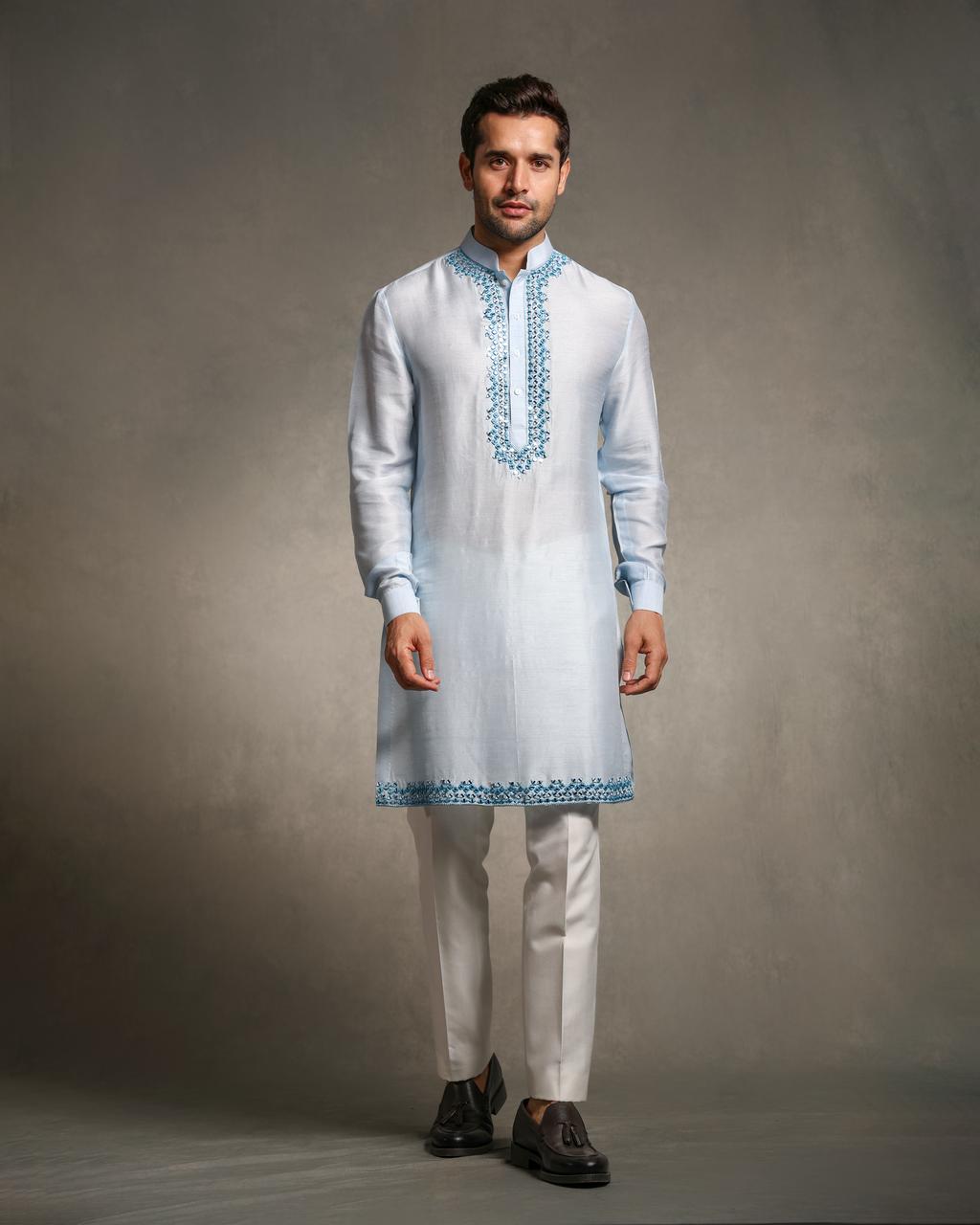 SKY BLUE SILK OMBRE KURTA SET