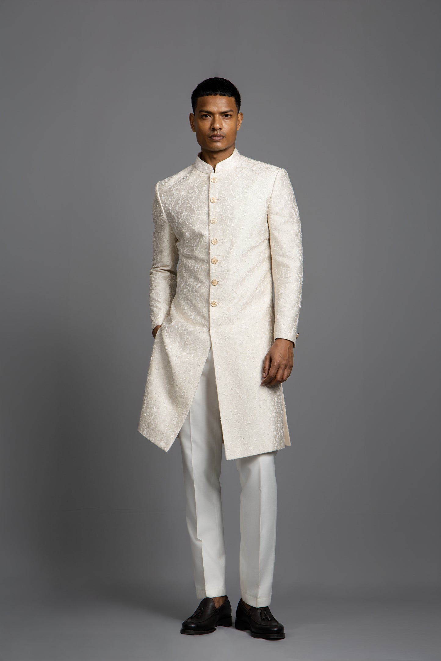 IVORY FLORAL EMBROIDERY SHERWANI SET