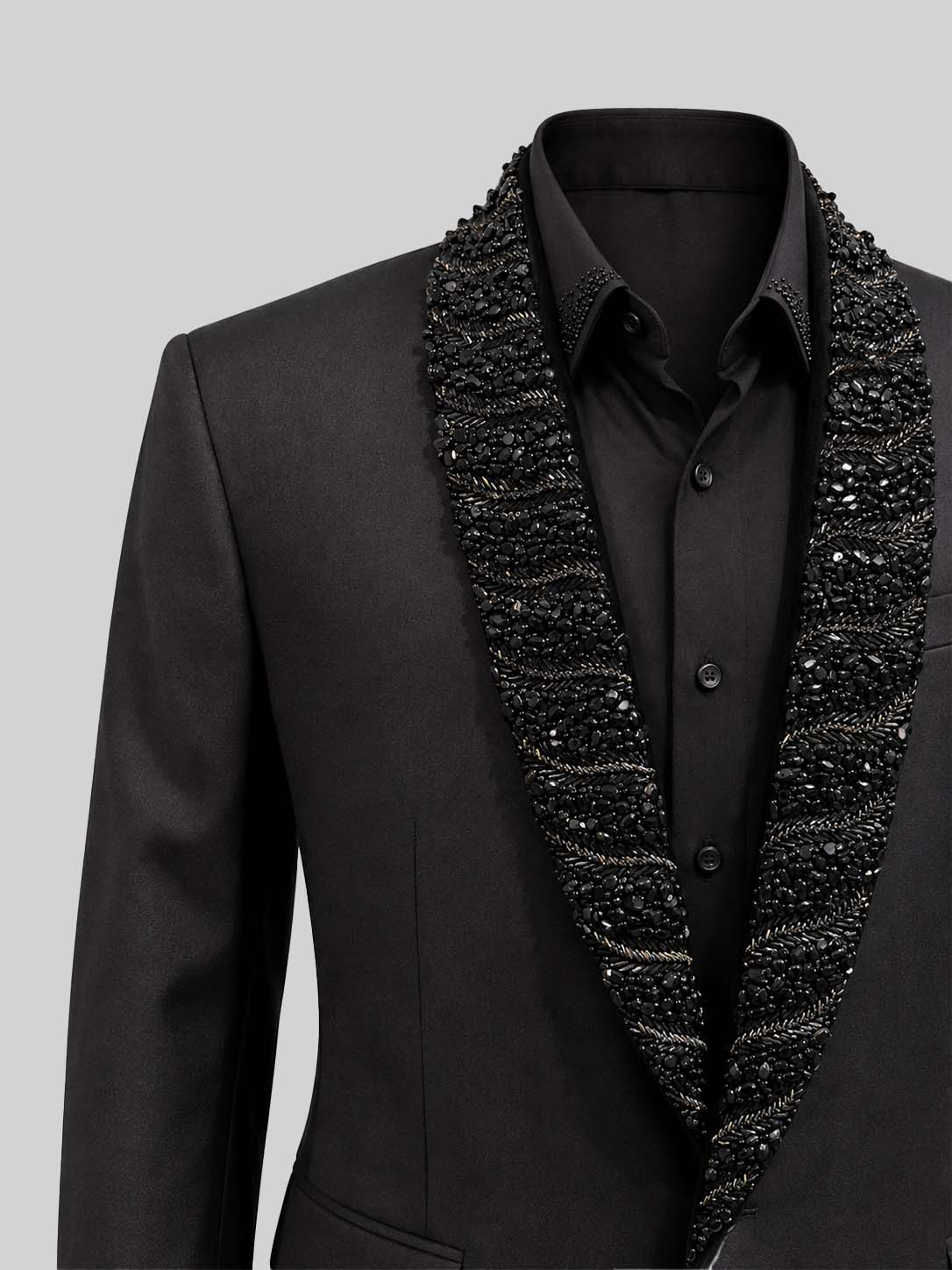 Black Crystal Stone Embellished Tuxedo
