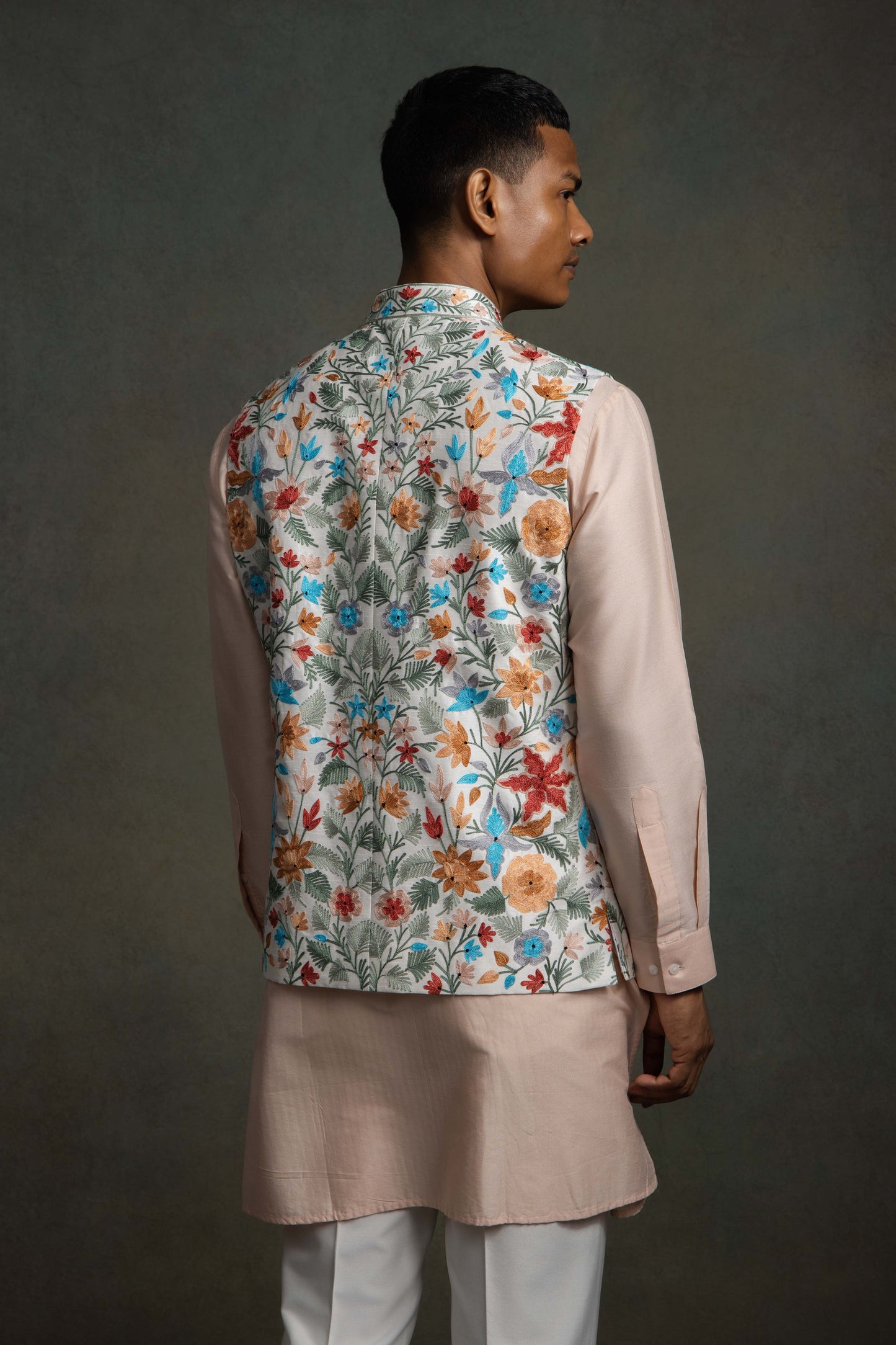 MULTI COLOUR SILK EMBROIDERY NEHRU JACKET SET
